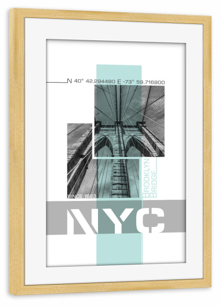 Poster mit Rahmen kiefer "Brooklyn Bridge Details | türkis" artboxONE - Städte / New York
