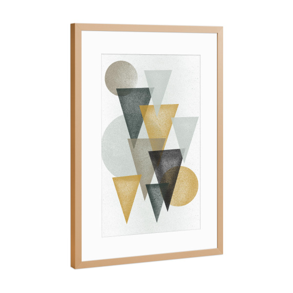 Poster mit Rahmen Kupfer "Triangles Yellow Grey" artboxONE - Abstrakt,Geometrie