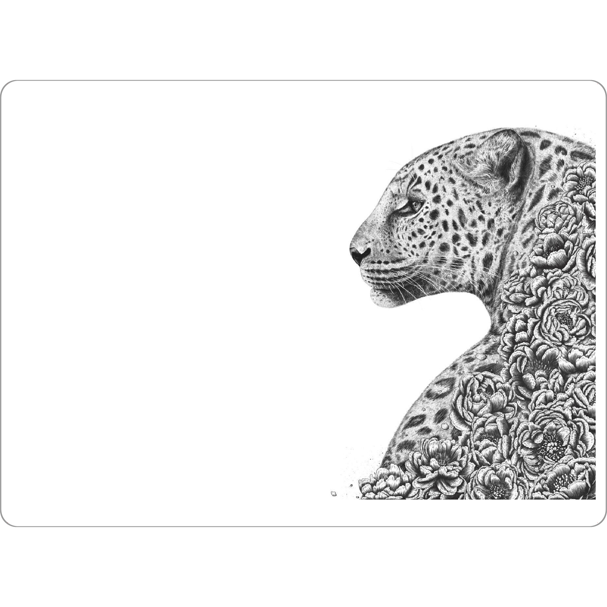 Tischset "Floral cat" artboxONE - Floral,Tiere,Schwarzweiß - Cat,Leopard,Flowers,Peonies,Black and white - Bild cat