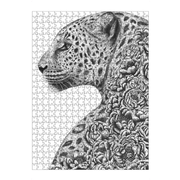 artboxONE Puzzle "Floral cat" artboxONE - Floral,Tiere,Schwarzweiß - Cat,Leopard,Flowers,Peonies,Black and white - Bild cat