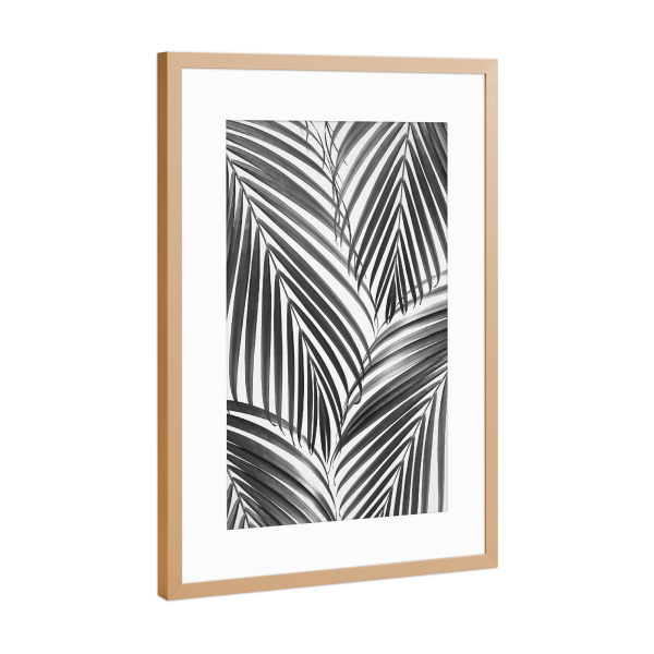 Poster mit Rahmen Kupfer "Palm Leaves - Black & White" artboxONE - Natur,Floral,Für Kinder,Schwarzweiß,Für Mama,Für Papa