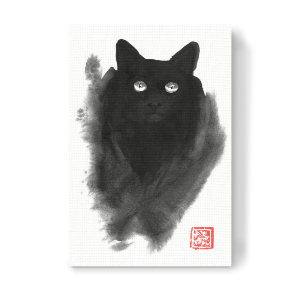 Leinwandbild "Fluffy cat" artboxONE - Tiere,Schwarzweiß - Cat,Katze,Chat,Neko,Sumie,Japan