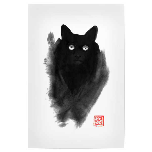 Poster 30x20 cm "Fluffy cat" artboxONE - Tiere,Schwarzweiß - Cat,Katze,Chat,Neko,Sumie,Japan
