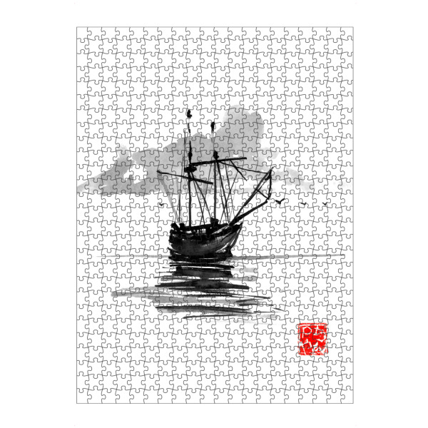 Puzzle Ravensburger "Boat on the sea" artboxONE - Natur,Schwarzweiß - Boat,Sea,Water,Sky,Sumie,Japan - Bild boat
