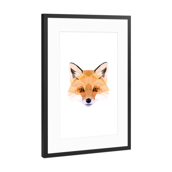 Poster mit Rahmen Schwarz (Metallic) "FUCHS POLY ART" artboxONE - Tiere