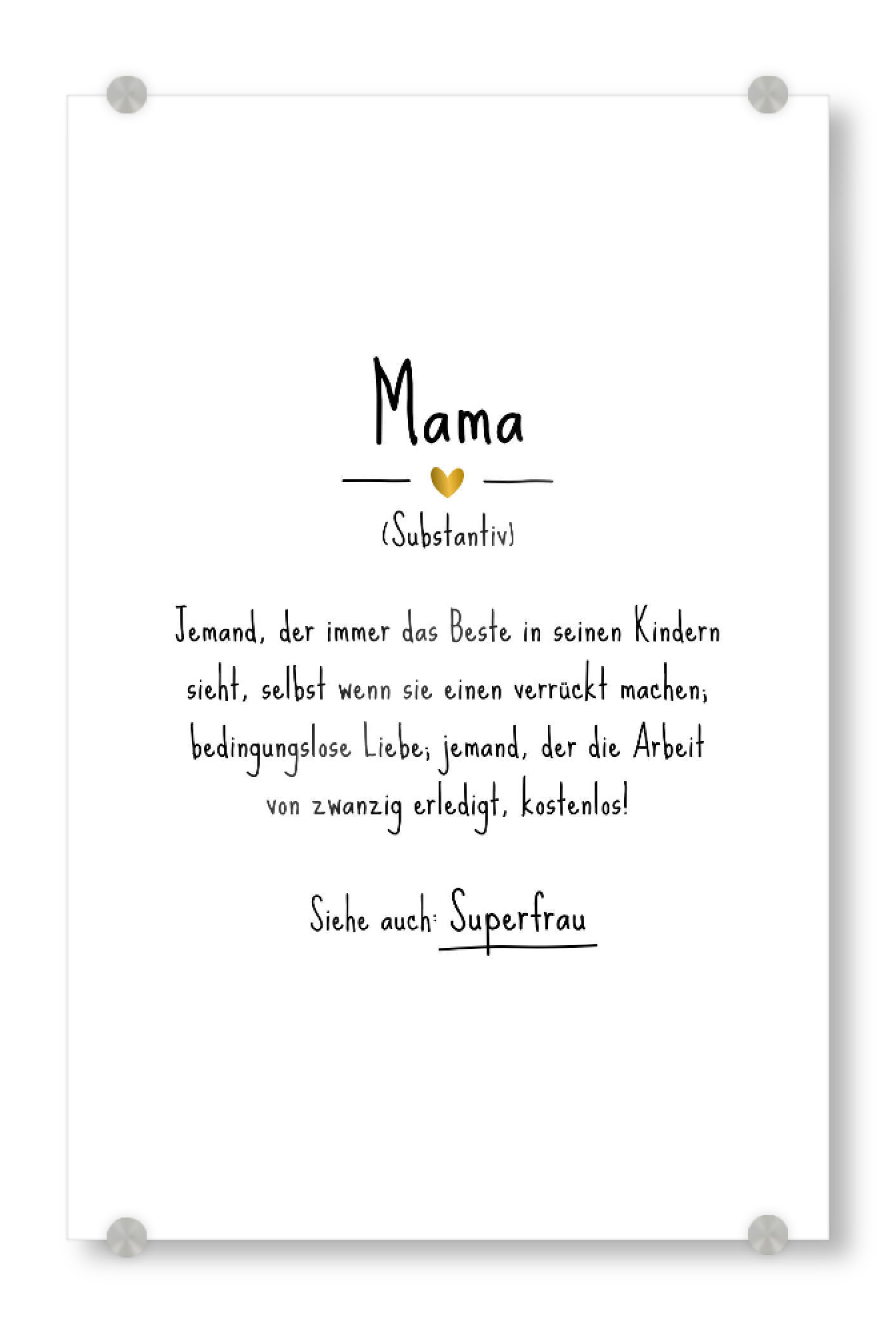Acrylglasbild "Mama | Definition (DE)" artboxONE - Typografie,Für Kinder,Schwarzweiß,Liebe,Für Mama