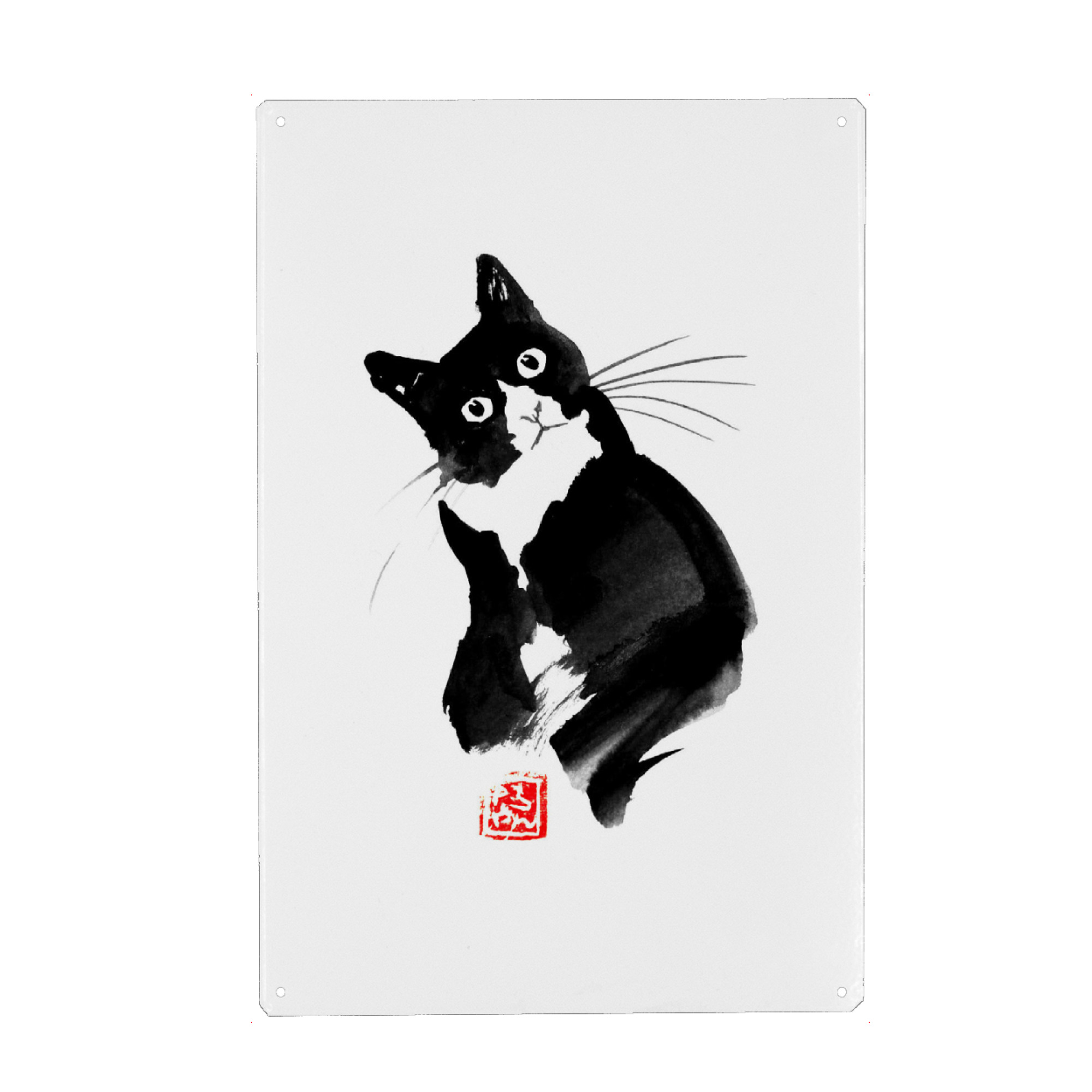 Holzbild "Dubitatif" artboxONE - Tiere,Schwarzweiß - Cat,Neko,Katze,Chat,Sumie
