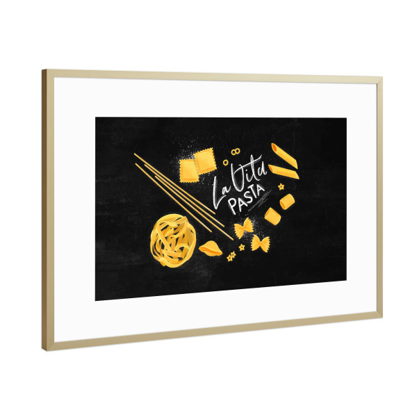 Poster mit Rahmen Gold "La vita pasta chalk" artboxONE - Essen & Trinken