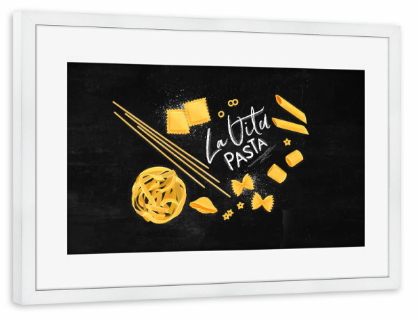 Poster mit Rahmen weiß "La vita pasta chalk" artboxONE - Essen & Trinken