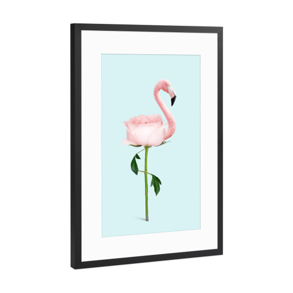 Poster mit Rahmen Schwarz (Metallic) "FLAMINGO FLOWER" artboxONE - Tiere,Abstrakt,Liebe,Streetart