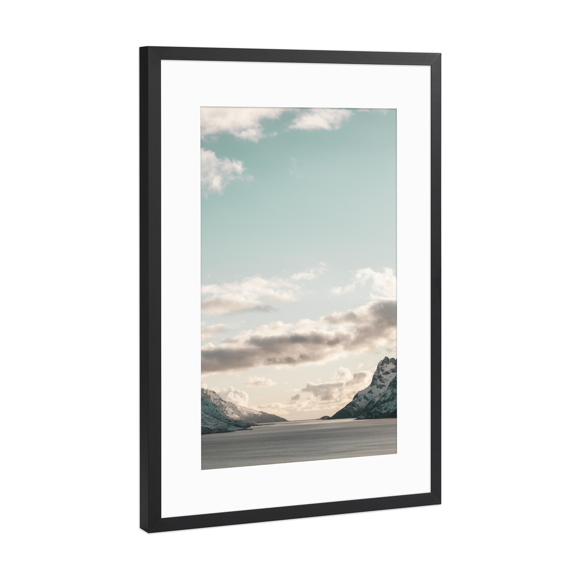 Poster mit Rahmen Schwarz (Metallic) "The Fjord" artboxONE - Natur - Fjord,Norwegen,Skandinavien,Nature,Berge