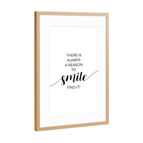 Poster mit Rahmen Kupfer "Heute schon gelächelt" artboxONE - Typografie,Schwarzweiß