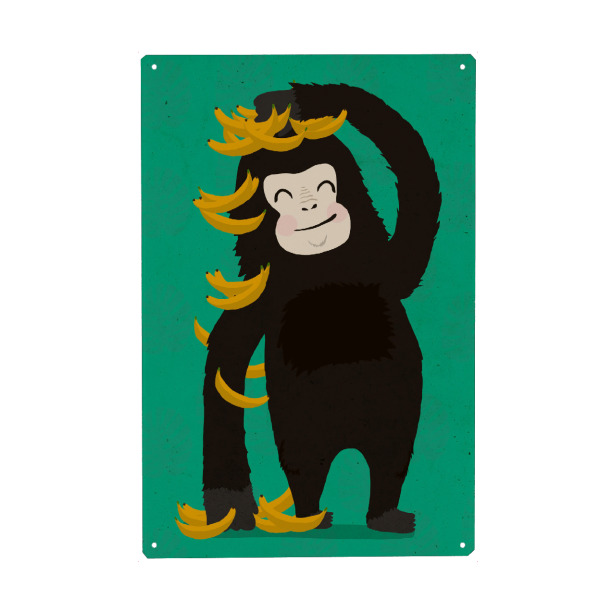 Metall Poster "Bananendusche (Version grün)" artboxONE - Für Kinder,Tiere,Lustig