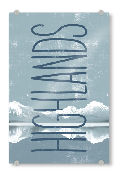 Acrylglasbild "Highlands Green" artboxONE - Typografie,Natur,Reise - Lettering,Typography,Nature,Minimal,Mountain,Scandinavian,Green,Alps,Peaks