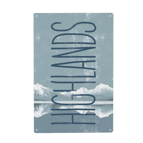 Holzbild "Highlands Green" artboxONE - Typografie,Natur,Reise - Lettering,Typography,Nature,Minimal,Mountain,Scandinavian,Green,Alps,Peaks