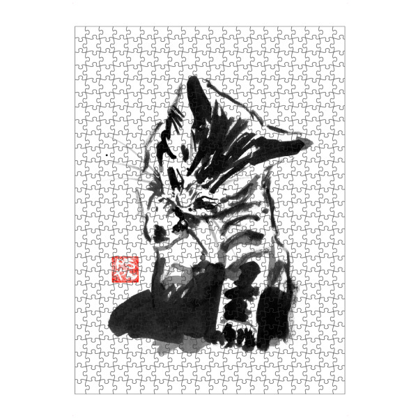 artboxONE Puzzle "Washing cat" artboxONE - Tiere,Schwarzweiß - Cat,Katze,Chat,Neko,Sumie,Japan - Bild cat