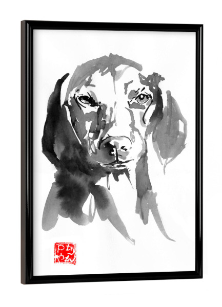 Poster mit schwarzem Rahmen "Dog in the light" artboxONE - Tiere,Schwarzweiß - Dog,Sumie,Japan,Hund,Animal,Tier