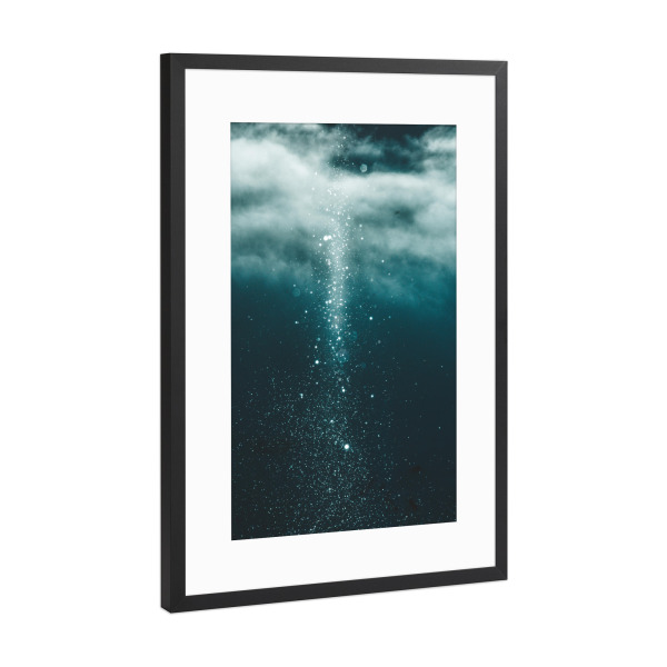 Poster mit Rahmen Schwarz (Metallic) "Mystic Falls" artboxONE - Natur - Snow,Glitter,Sparkle,Cloud,Air,Xmas,Christmas,Light,Light blue,Night,Sky