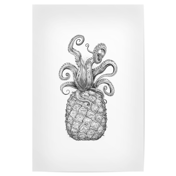 Poster 30x20 cm "Octopus Pineapple black & white" artboxONE - Tiere,Essen & Trinken,Schwarzweiß