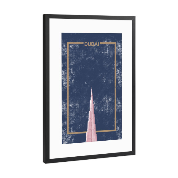 Poster mit Rahmen Schwarz (Metallic) "Dubai Pink Blue" artboxONE - Typografie,Reise,Architektur,Städte / Dubai