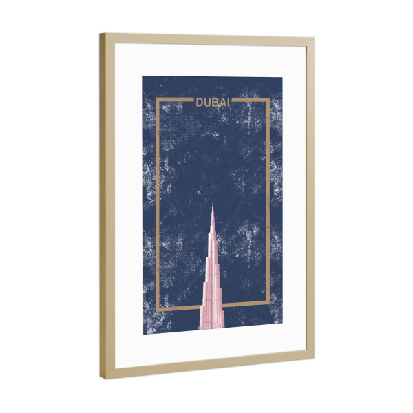 Poster mit Rahmen Gold "Dubai Pink Blue" artboxONE - Typografie,Reise,Architektur,Städte / Dubai