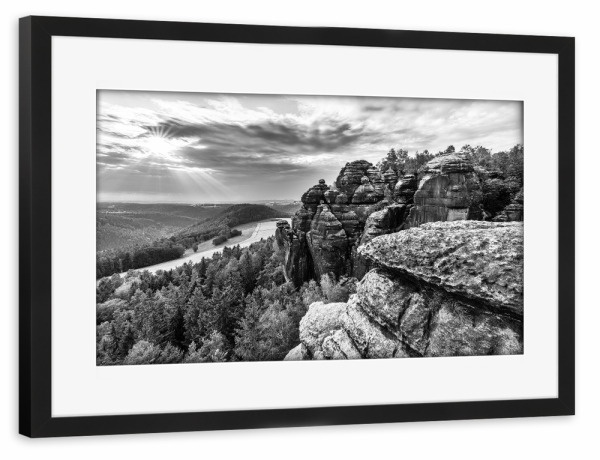 Poster mit Rahmen schwarz "Aussicht im Abendlicht" artboxONE - Natur,Reise,Schwarzweiß