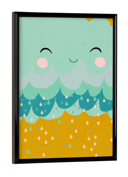 Poster mit schwarzem Rahmen "Happy rain" artboxONE - Für Kinder - Regen,Tropfen,Lustig,Süß,Kinderzimmer,Baby,Babyzimmer,Wolken,Wolke,Cloud,Funny