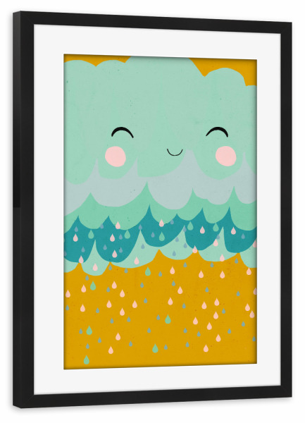 Poster mit Rahmen schwarz "Happy rain" artboxONE - Für Kinder - Regen,Tropfen,Lustig,Süß,Kinderzimmer,Baby,Babyzimmer,Wolken,Wolke,Cloud,Funny