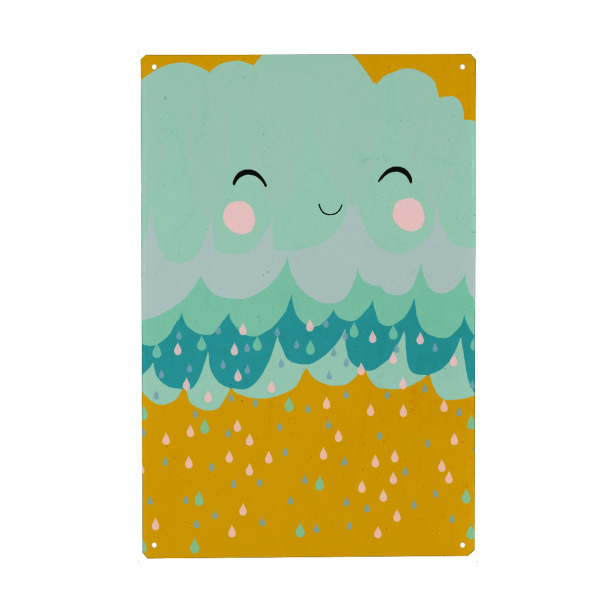 Holzbild "Happy rain" artboxONE - Für Kinder - Regen,Tropfen,Lustig,Süß,Kinderzimmer,Baby,Babyzimmer,Wolken,Wolke,Cloud,Funny