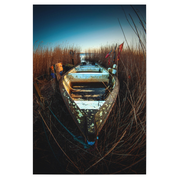 Poster "Boot im Schilf" artboxONE - Natur,Reise / Strand und Meer - Boot,See,Schilf,Angeln,Freizeit,Maritim,Schiff,Ufer