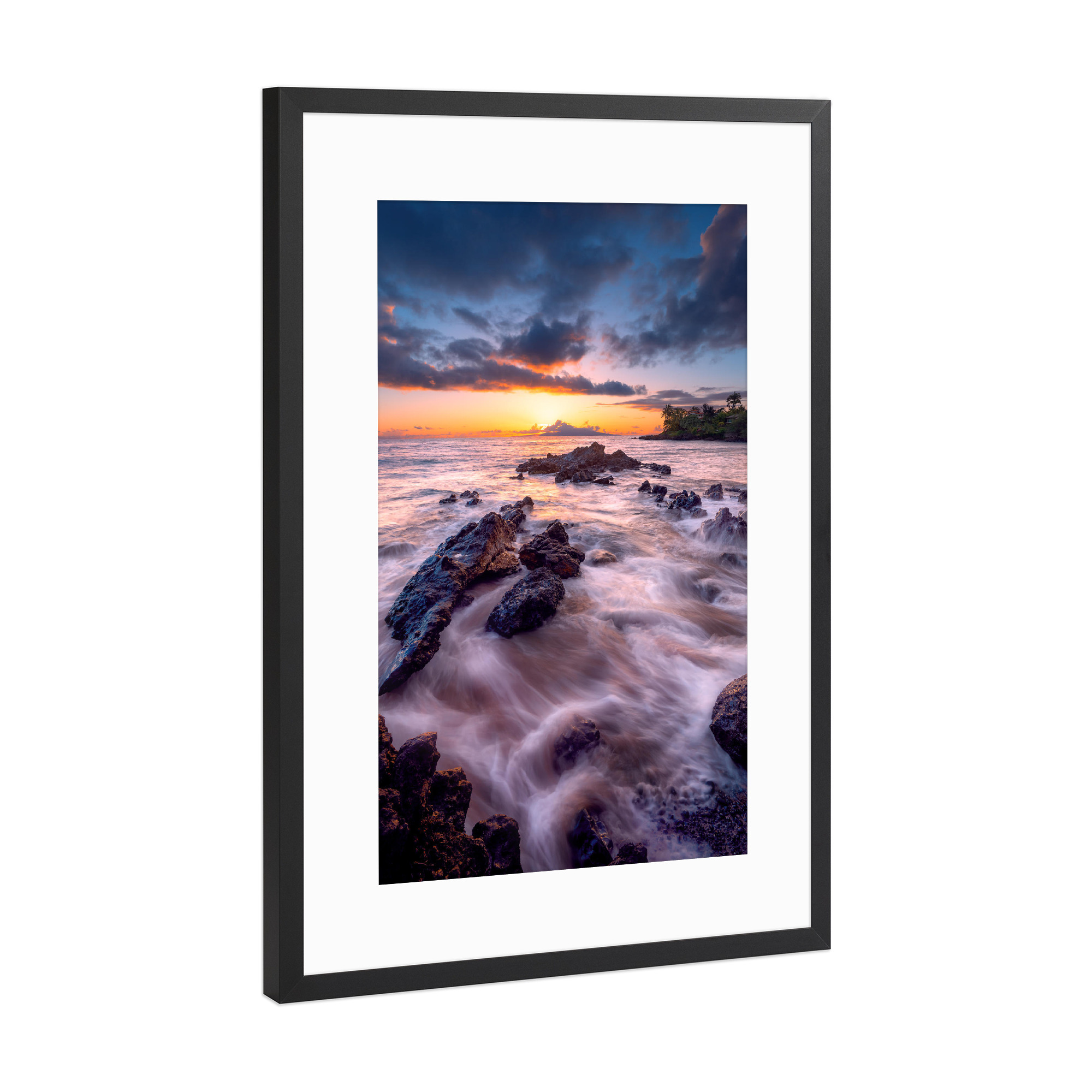 Poster mit Rahmen Schwarz (Metallic) "Sonnenuntergang auf Maui" artboxONE - Natur,Reise / Strand und Meer