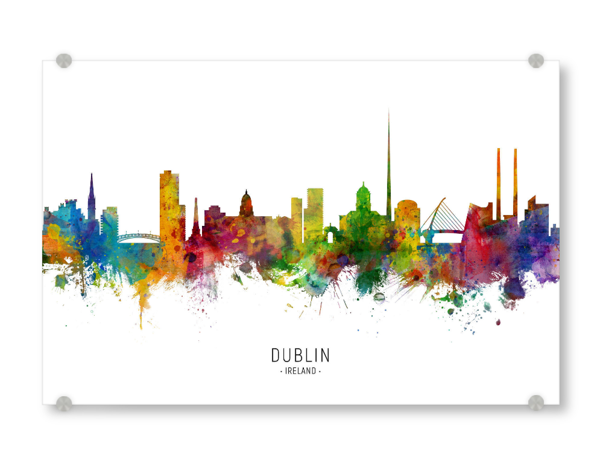 Acrylglasbild "Dublin Ireland Skyline txt" artboxONE - Städte - Dublin,Ireland,Skyline,Cityscape,Stadtbild,Watercolor,Painting