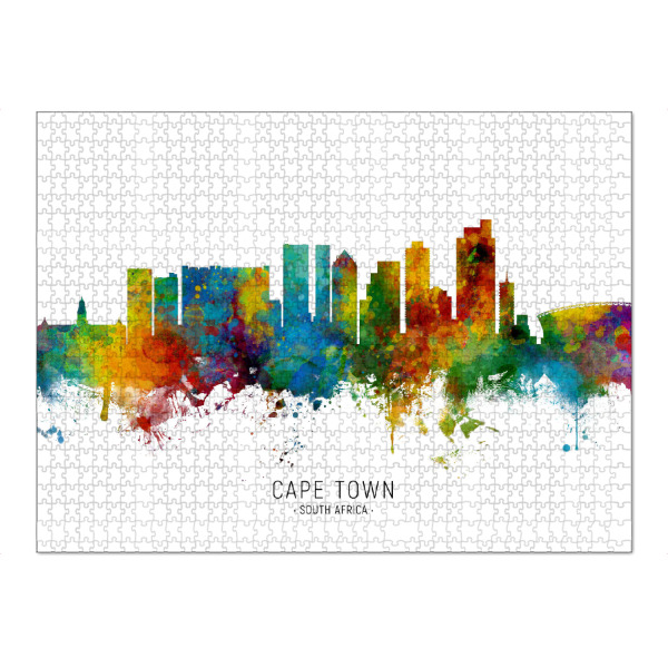 Puzzle Ravensburger "Cape Town South Africa Skyline txt" artboxONE - Städte - Cape town,South africa,Skyline,Cityscape,Stadtbild,Watercolor,Painting