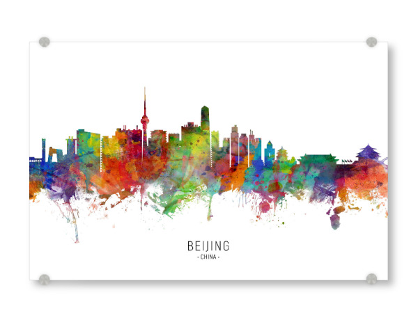 Acrylglasbild "Beijing China Skyline txt" artboxONE - Städte - Beijing,China,Skyline,Cityscape,Stadtbild,Watercolor,Painting