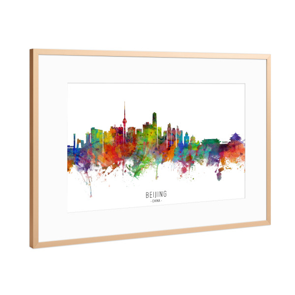 Poster mit Rahmen Kupfer "Beijing China Skyline txt" artboxONE - Städte - Beijing,China,Skyline,Cityscape,Stadtbild,Watercolor,Painting