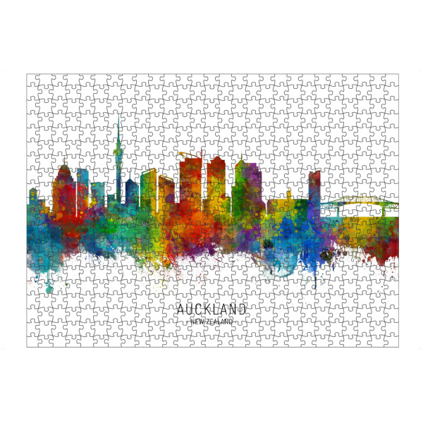 Puzzle Ravensburger "Auckland New Zealand Skyline txt" artboxONE - Städte - Auckland,New zealand,Skyline,Cityscape,Stadtbild,Watercolor,Painting