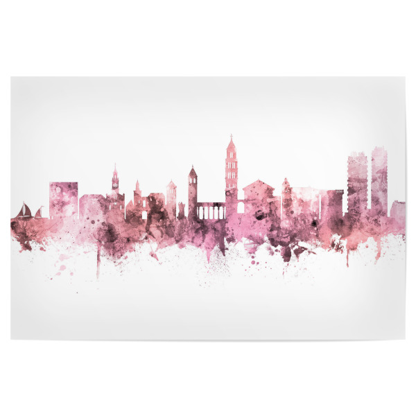 Poster "Split Croatia Skyline Rose Pink" artboxONE - Städte - Split,Croatia,Skyline,Cityscape,Stadtbild,Watercolor,Painting