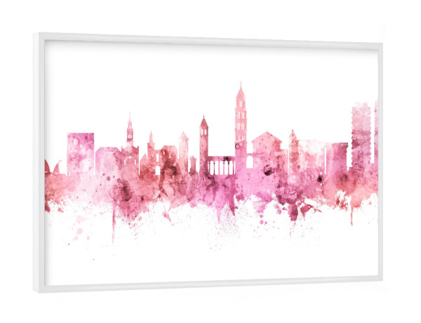 Poster mit weißem Rahmen "Split Croatia Skyline Pink Rose" artboxONE - Städte - Split,Croatia,Skyline,Cityscape,Stadtbild,Watercolor,Painting