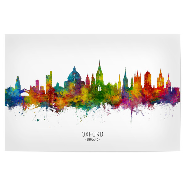 Poster "Oxford England Skyline txt" artboxONE - Städte - Oxford,England,Skyline,Cityscape,Stadtbild,Watercolor,Painting