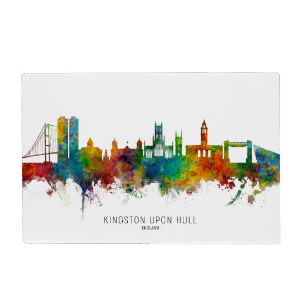 Holzbild "Kingston upon Hull Skyline txt" artboxONE - Städte - Kingston upon hull,England,Skyline,Cityscape,Stadtbild,Watercolor,Painting