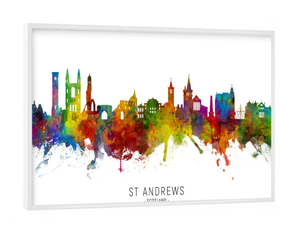 Poster mit weißem Rahmen "St Andrews Scotland Skyline txt" artboxONE - Städte - St andrews,Scotland,Skyline,Cityscape,Stadtbild,Watercolor,Painting