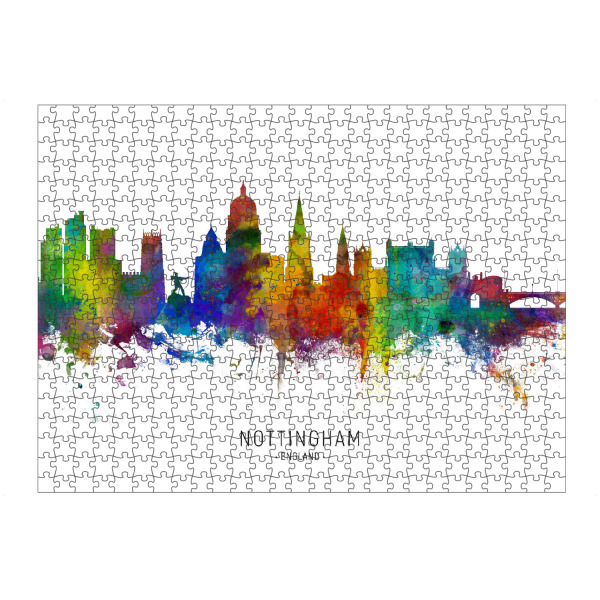 artboxONE Puzzle "Nottingham England Skyline txt" artboxONE - Städte - Nottingham,England,Skyline,Cityscape,Stadtbild,Watercolor,Painting