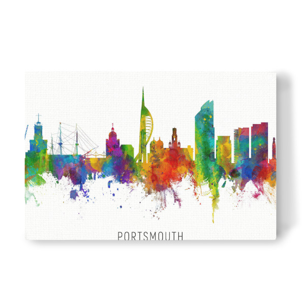 Leinwandbild "Portsmouth England Skyline txt" artboxONE - Städte - Portsmouth,England,Skyline,Cityscape,Stadtbild,Watercolor,Painting