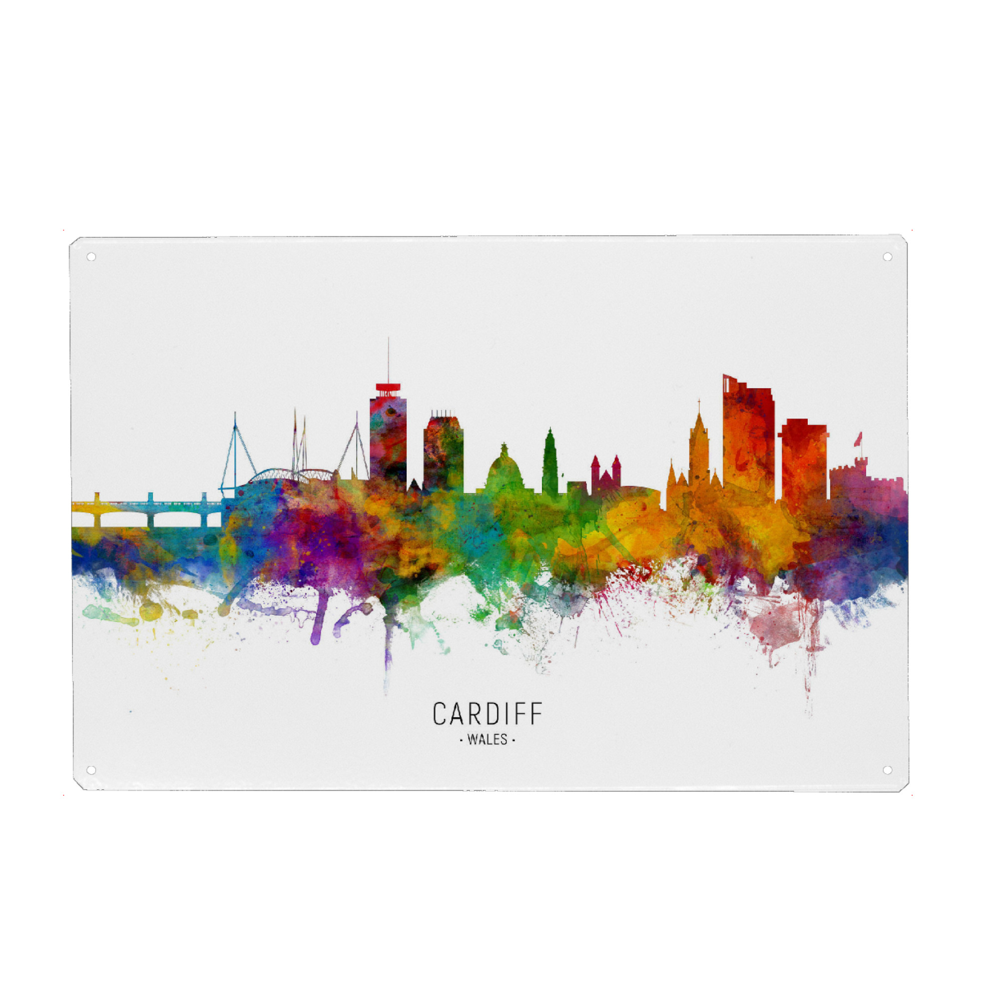 Metall Poster "Cardiff Wales Skyline txt" artboxONE - Städte - Cardiff,Wales,Skyline,Cityscape,Stadtbild,Watercolor,Painting - Blechschild