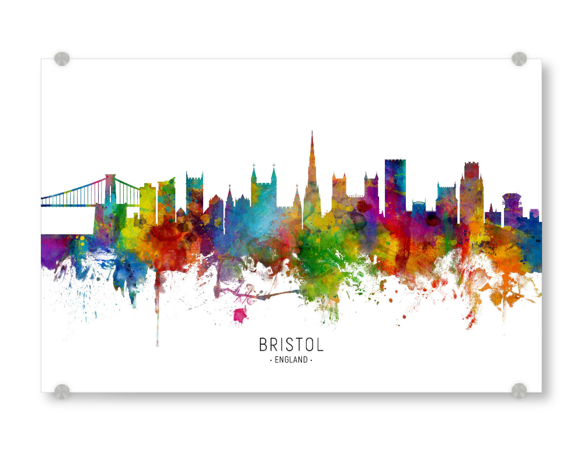 Acrylglasbild "Bristol England Skyline txt" artboxONE - Städte - Bristol,England,Skyline,Cityscape,Stadtbild,Watercolor,Painting