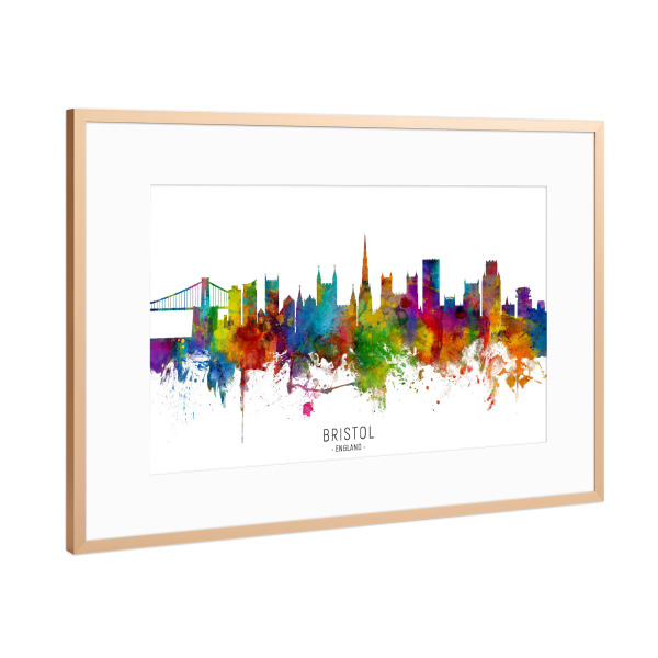 Poster mit Rahmen Kupfer "Bristol England Skyline txt" artboxONE - Städte - Bristol,England,Skyline,Cityscape,Stadtbild,Watercolor,Painting