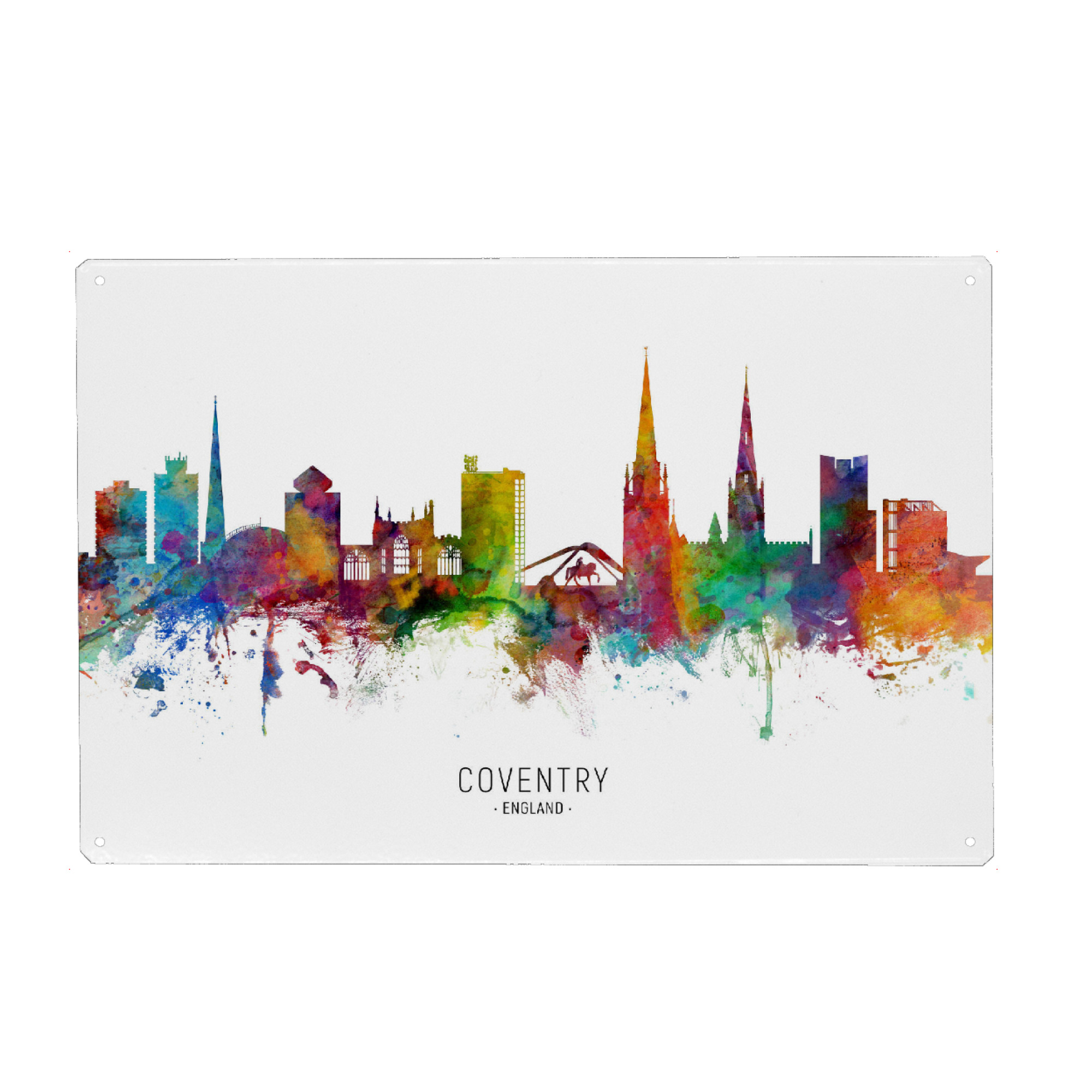 Holzbild "Coventry England Skyline txt" artboxONE - Städte - Coventry,England,Skyline,Cityscape,Stadtbild,Watercolor,Painting