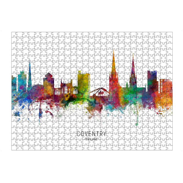Puzzle Ravensburger "Coventry England Skyline txt" artboxONE - Städte - Coventry,England,Skyline,Cityscape,Stadtbild,Watercolor,Painting