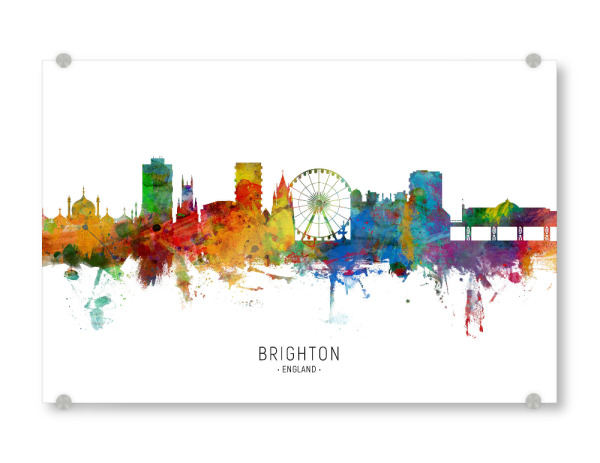 Acrylglasbild "Brighton England Skyline txt" artboxONE - Städte - Brighton,England,Skyline,Cityscape,Stadtbild,Watercolor,Painting