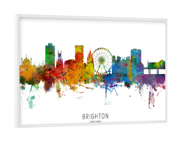 Poster mit weißem Rahmen "Brighton England Skyline txt" artboxONE - Städte - Brighton,England,Skyline,Cityscape,Stadtbild,Watercolor,Painting